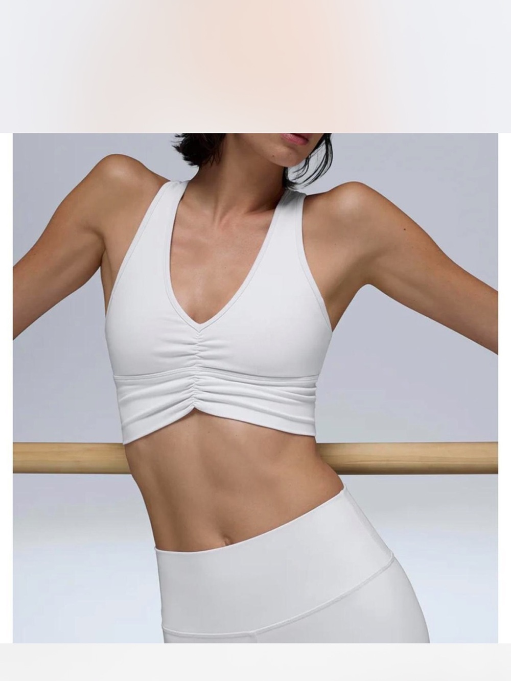 ALO Yoga White V-Neck Ruched Sports Bra